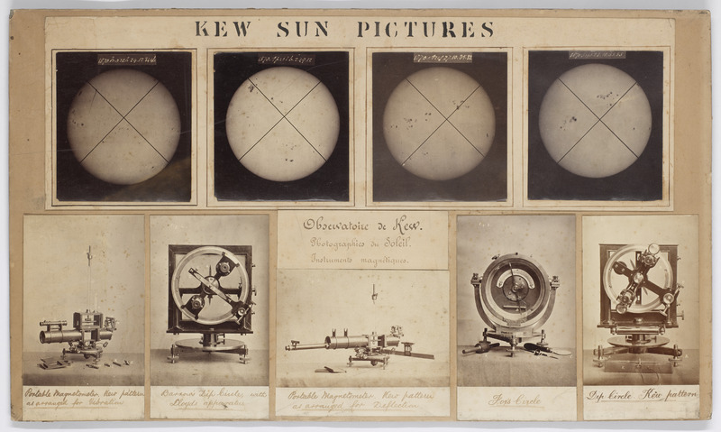 Observatoire de Kew : photographies du soleil, instruments magnétiques. portable Magnetometer, Kew pattern as arranged for deflection [fig. 1] ; portable Magnetometer, Kew pattern as arranged for vibration [fig. 2] ; Dip Circle, Kew pattern [fig. 3] ; Barrow’s Dip Circle with Lloyds apparatus (fig. 4) ; Foy’s Circle (fig. 5) (titre original)