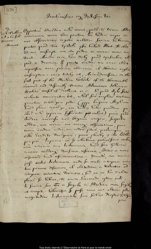 Lettre de Jan Heweliusz à Bernhard Fullen, Gdansk, 11 juin 1675