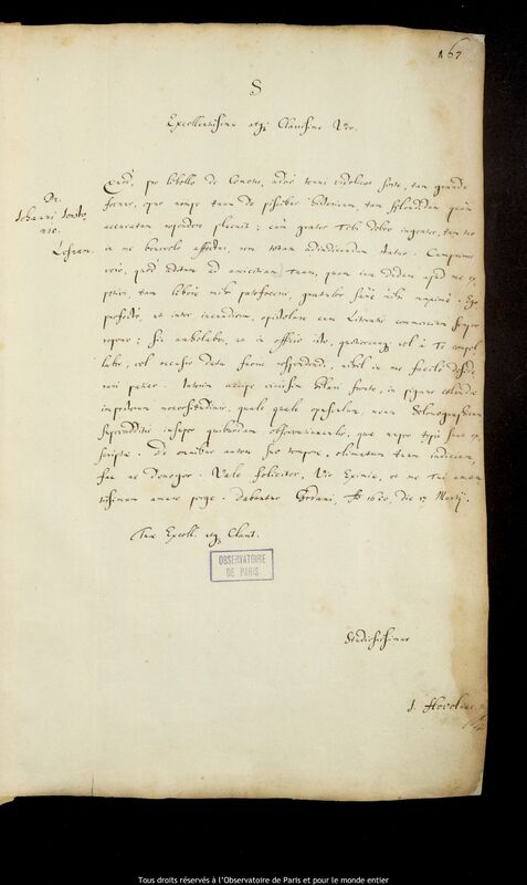 Lettre de Jan Heweliusz à Jan Johnston, Gdansk, 17 mars 1650