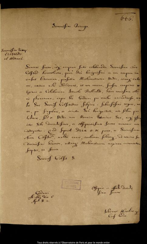 Lettre de Jan Heweliusz à Leopoldo de' Medici, Gdansk, 6 avril 1661