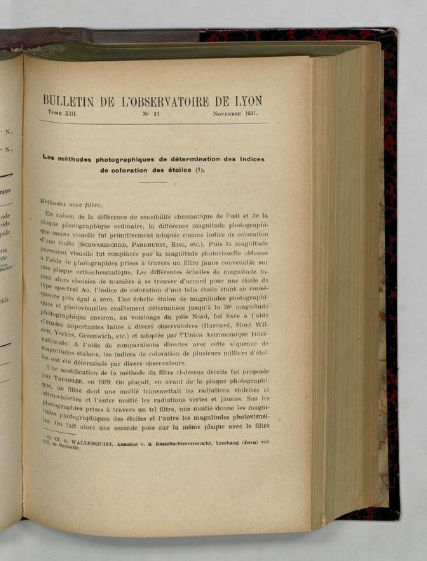 (1931) Bulletin de l'Observatoire de Lyon