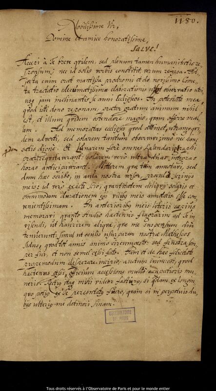 Lettre de Johann Gebhard Rabener à Jan Heweliusz, Berlin, 24 décembre 1666