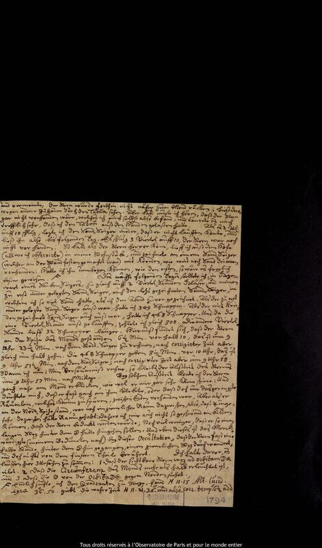 Texte manuscrit de Gottfried Kirch, 15 octobre 1678