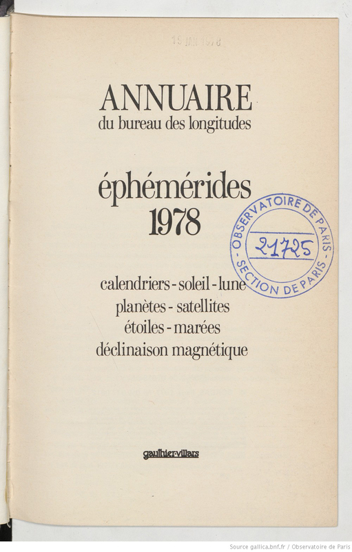 (1978-1984) Ephémérides : annuaire du Bureau des longitudes