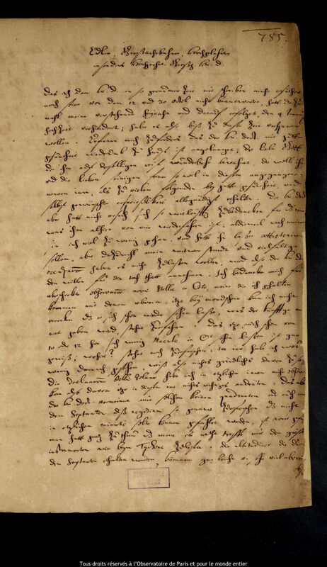 Lettre de Jan Heweliusz à Caspar March, Gdansk, 27 janvier 1663