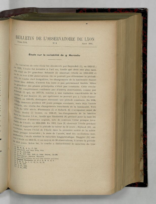 (1931) Bulletin de l'Observatoire de Lyon