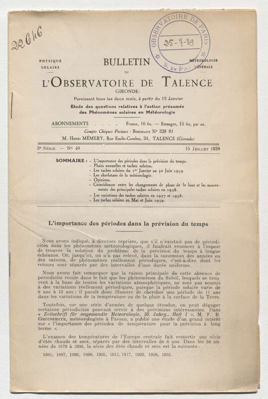 (1939) Bulletin de l'Observatoire de Talence, 3e série