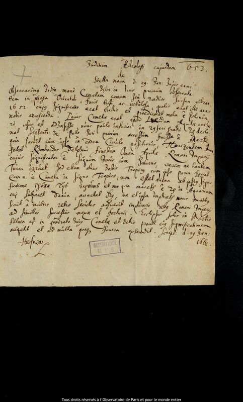 Texte manuscrit de Caspar March, Copenhague, 29 janvier 1661