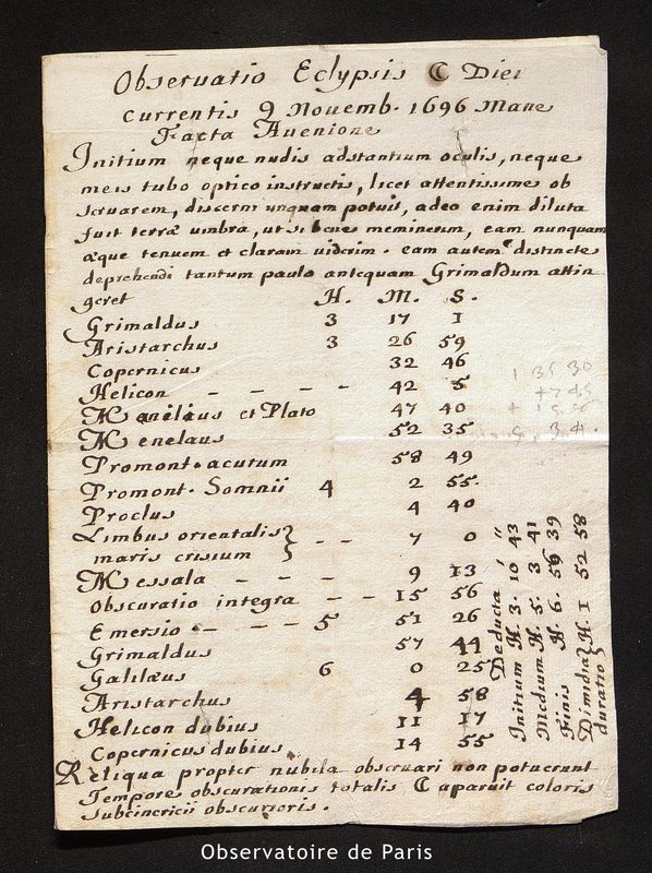 Lettre de Bonfa à Cassini [I], Avignon le 11 novembre 1696