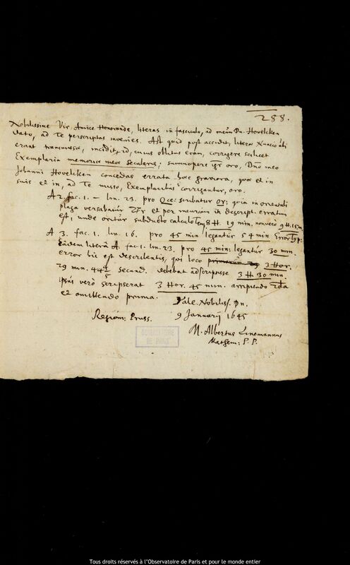 Lettre d'Albert Linemann à Abraham von Franckenberg, Kaliningrad, 9 janvier 1645