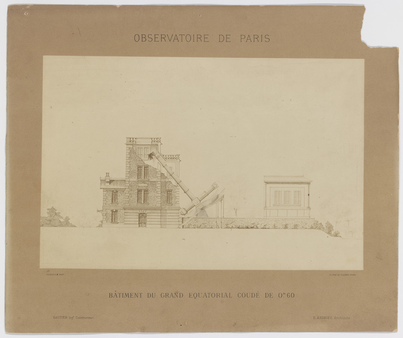 Observatoire de Paris. Bâtiment du grand équatorial coudé de 0.m60. Constructeur Gautier, architecte E. Andrieu (titre original)