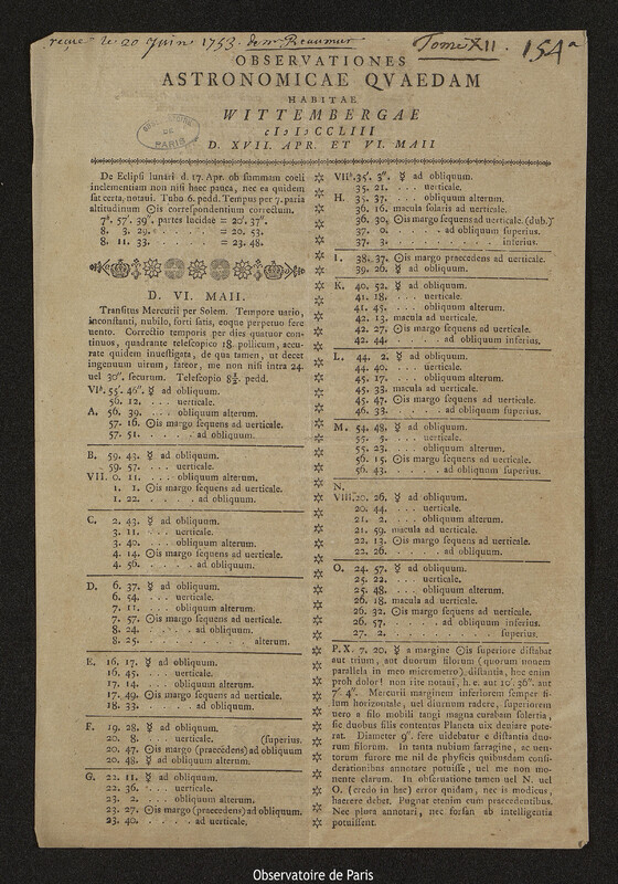 Observationes astronomicae quaedam habitae Wittembergae CIƆIƆCCLIII