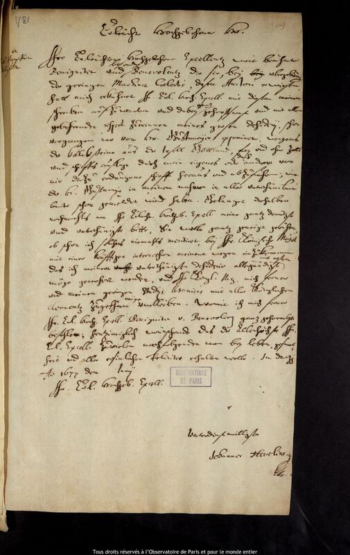 Lettre de Jan Heweliusz à Graf von Tilefeldt, Gdansk, juin 1677