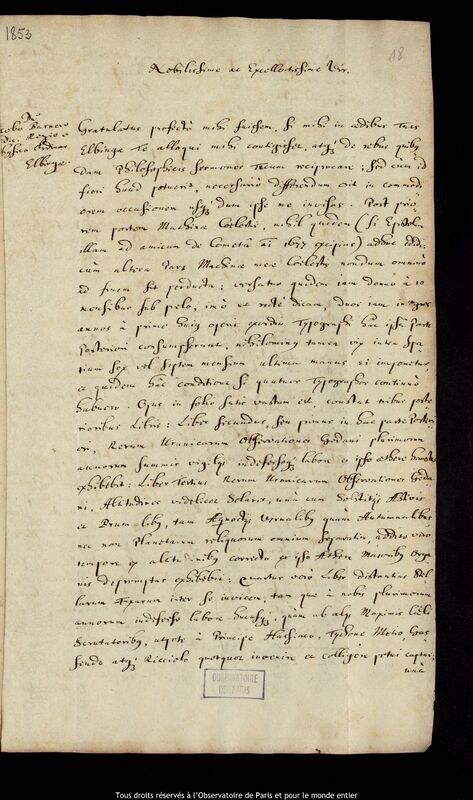 Lettre de Jan Heweliusz à Jakob Barner, Gdansk, 14 avril 1678