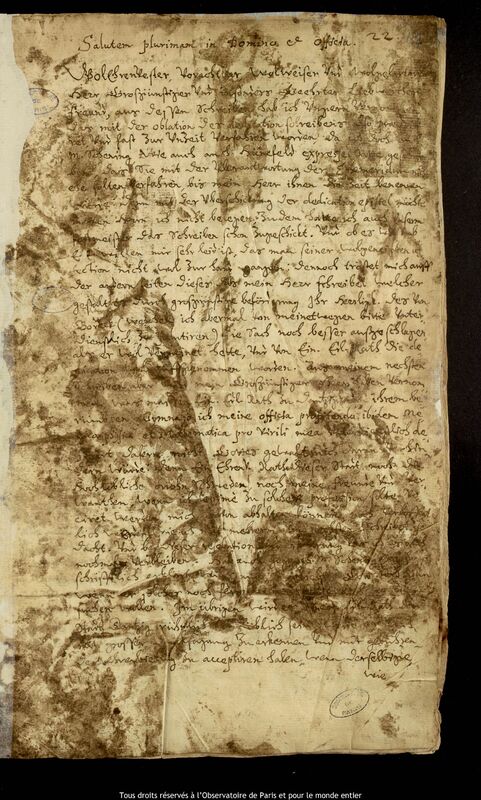 Lettre de Lorenz Eichstaedt à Jan Heweliusz, Szczecin, 1er juin 1644