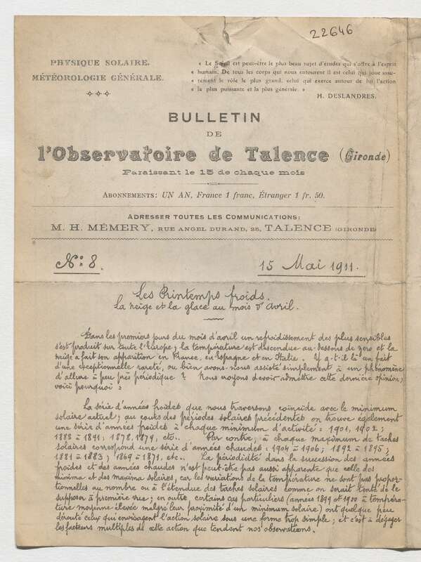 (1911) Bulletin de l'Observatoire de Talence