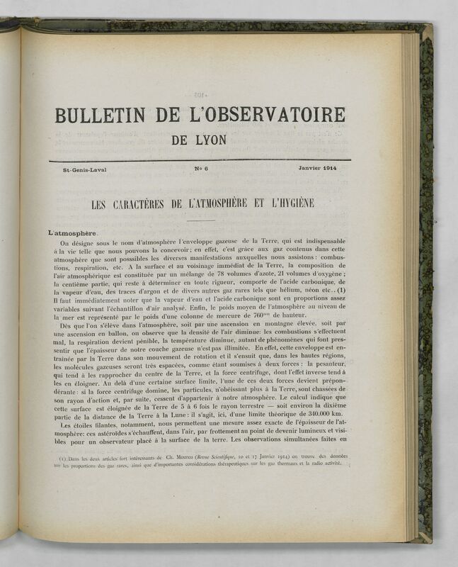 (1914) Bulletin de l'Observatoire de Lyon