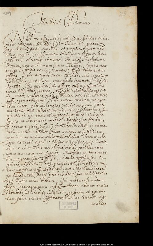 Lettre de Jan Heweliusz à un destinataire non identifié, Gdansk, 1678