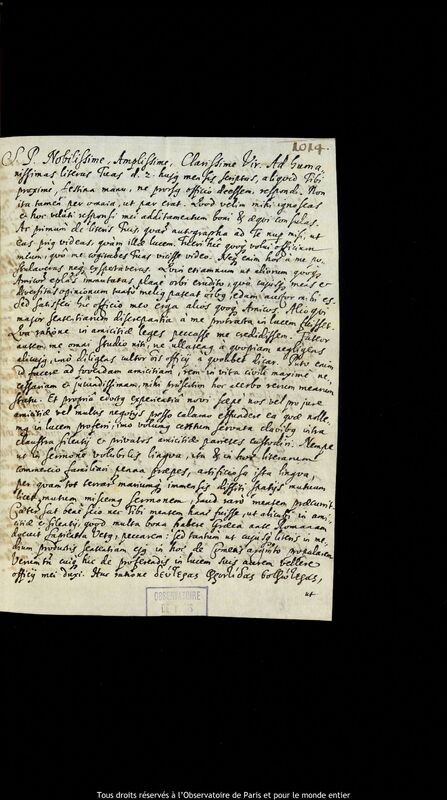 Lettre de Stanislaw Lubieniecki à Jan Heweliusz, Hambourg, 16 juin 1665