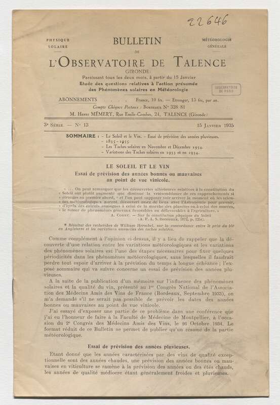 (1935) Bulletin de l'Observatoire de Talence, 3e série