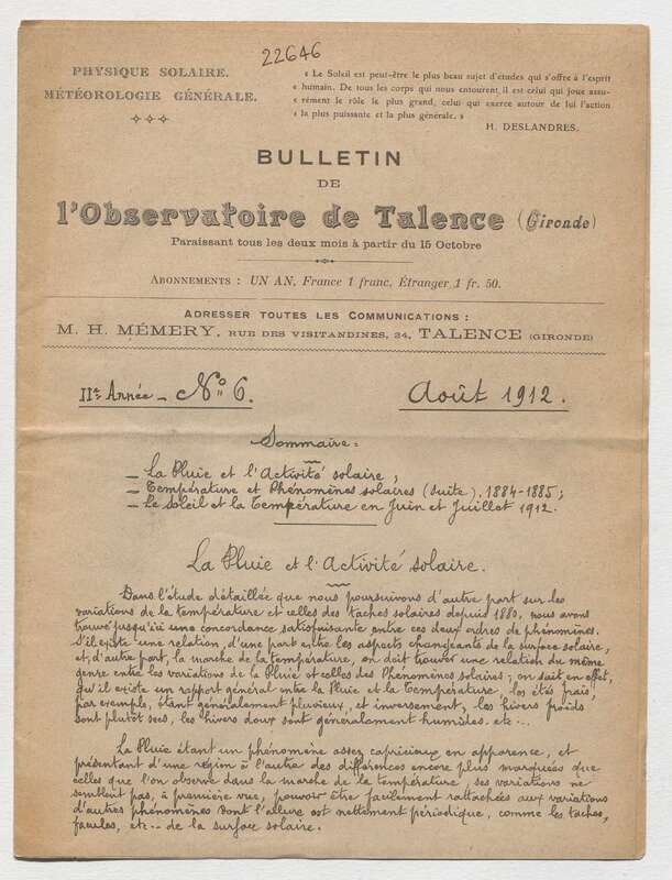 (1912) Bulletin de l'Observatoire de Talence