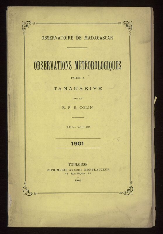 (1909_13) Observations météorologiques faites à Tananarive