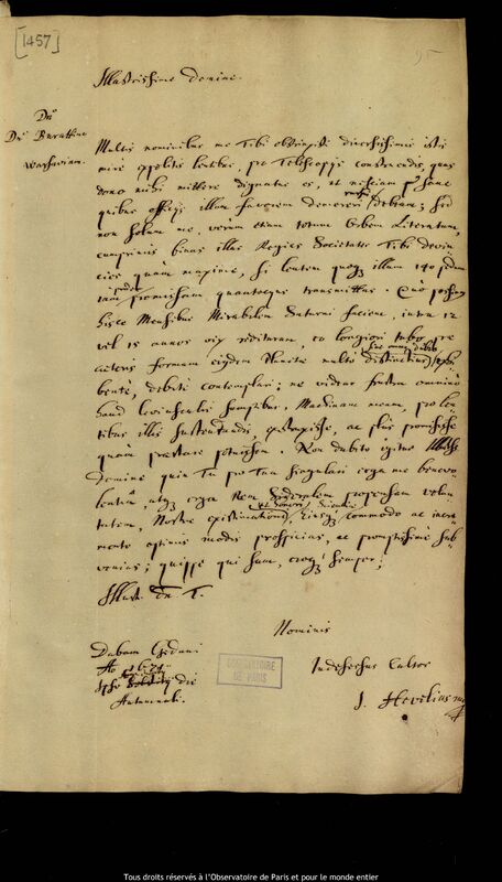 Lettre de Jan Heweliusz à Tito Livio Burattini, Gdansk, 23 septembre 1671