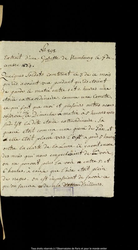 Texte manuscrit d’un auteur non identifié, 7 décembre 1664