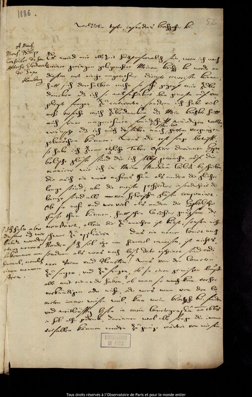 Lettre de Jan Heweliusz à Christian Philipp, Gdansk, 8 octobre 1678