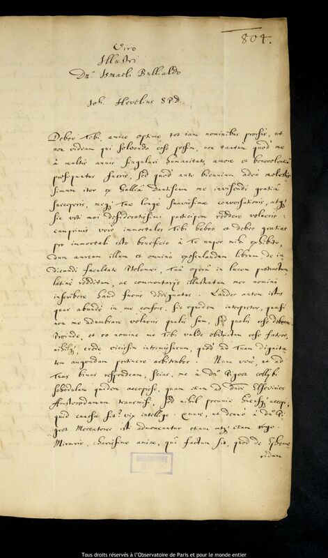 Lettre de Jan Heweliusz à Ismaël Boulliau, Gdansk, 10 juillet 1663