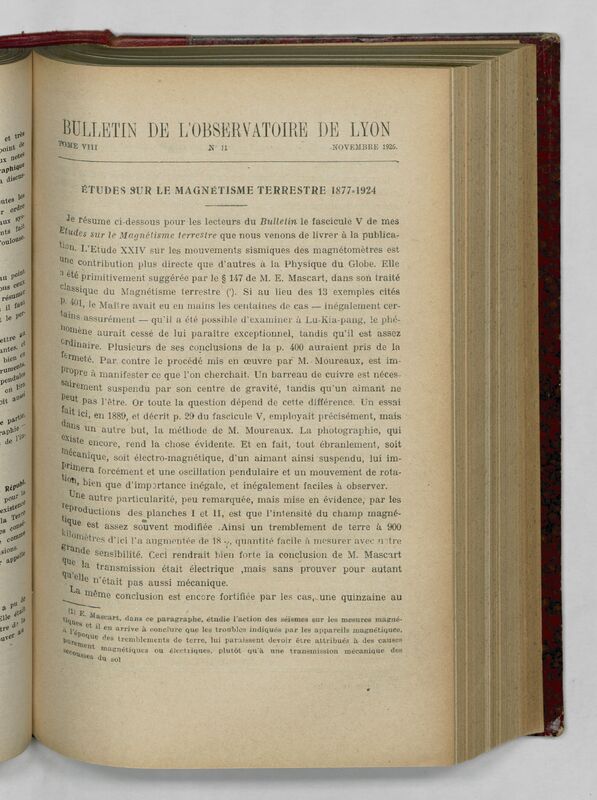 (1926) Bulletin de l'Observatoire de Lyon