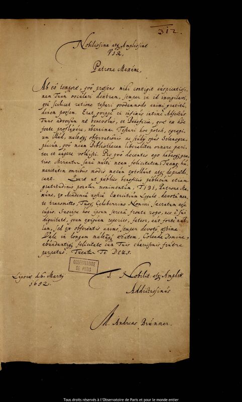 Lettre d'Andreas Brummer à Jan Heweliusz, Leipzig, 6 mars 1652