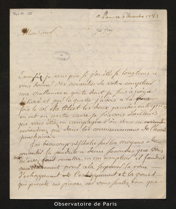 Lettre de Leroy l'aîné , Paris le 6 décembre 1781