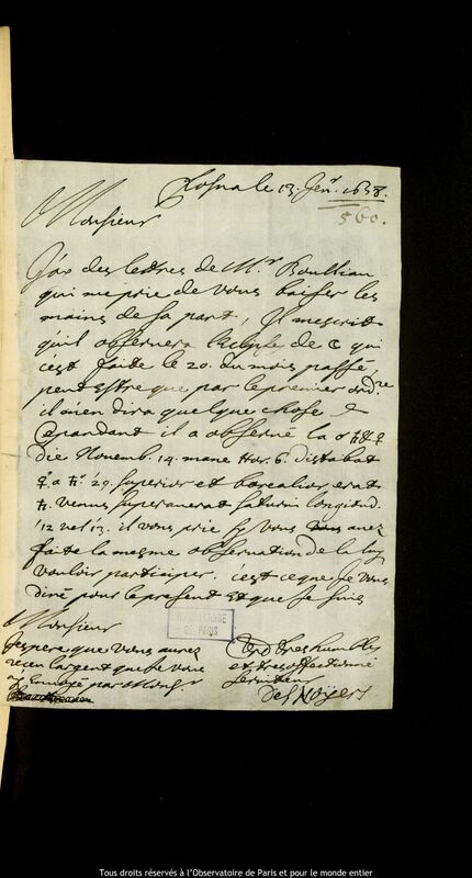 Lettre de Pierre Des Noyers à Jan Heweliusz, Poznan, 13 janvier 1658