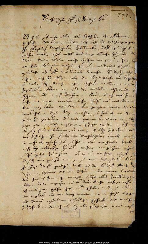 Lettre de Jan Heweliusz à Gustav Adolf (duc de Mecklenburg-Güstrow), Gdansk, 15 septembre 1662