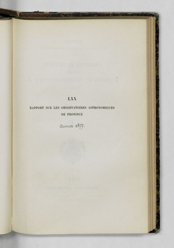 (1897) Rapport sur les observatoires astronomiques de province