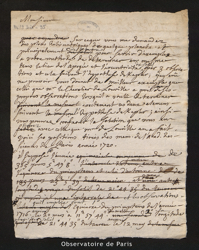 Brouillon de lettre de Delisle à Euler, le 20 novembre 1735