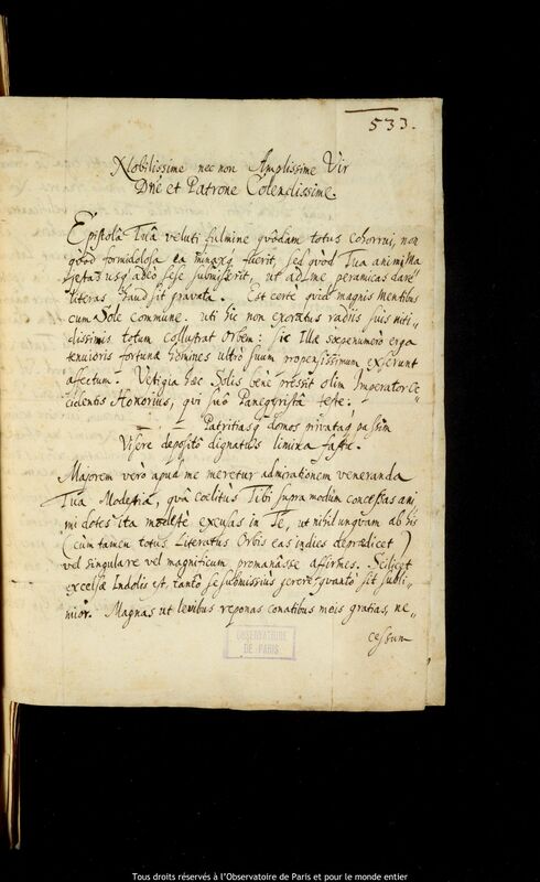 Lettre de Jan Slawicz à Jan Heweliusz, Kaliningrad, 31 décembre 1658