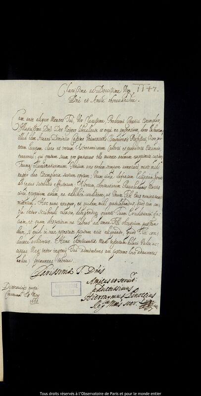 Lettre de Hieronim Pinocci à Jan Heweliusz, Dzierzkowice, 28 mai 1666