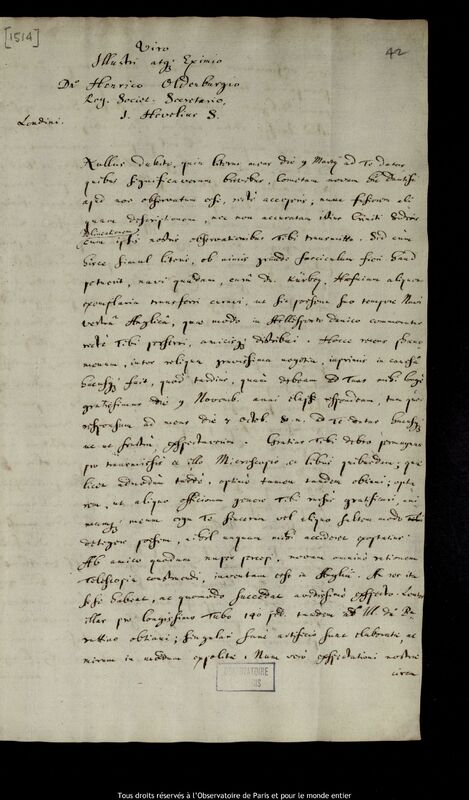 Lettre de Jan Heweliusz à Henry Oldenburg, Gdansk, 10 juin 1672