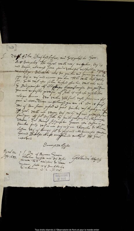 Lettre de Gebhard Himsel à Jan Heweliusz, Tallinn, 22 septembre 1673