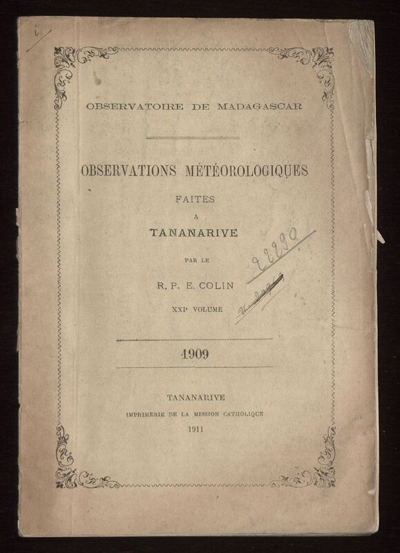 (1911_21) Observations météorologiques faites à Tananarive