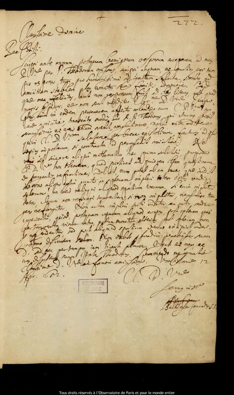 Lettre de Balthasar Conrad à Jan Heweliusz, Wroclaw, 12 avril 1652