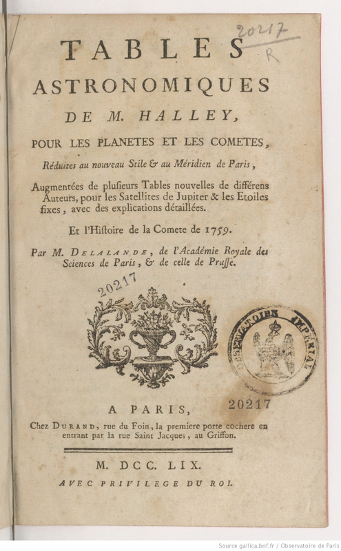 Tables astronomiques de M. Halley, pour les planères et les comètes