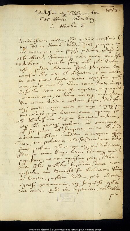 Lettre de Jan Heweliusz à Henry Oldenburg, Gdansk, 16 janvier 1666