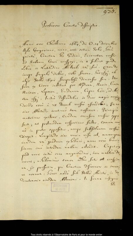 Texte manuscrit de Jan Heweliusz, Gdansk, 2 mars 1665