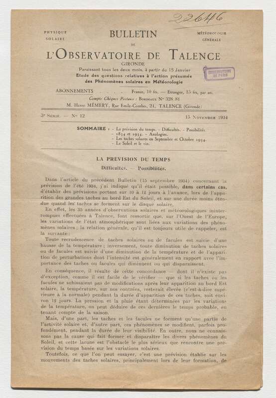 (1934) Bulletin de l'Observatoire de Talence, 3e série