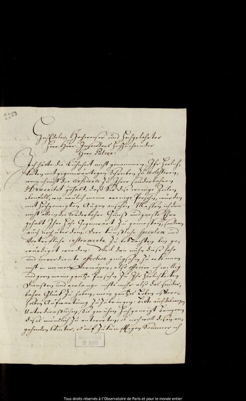 Lettre de Heinrich Kummerfeld à Jan Heweliusz, Kaliningrad, 6 novembre 1682