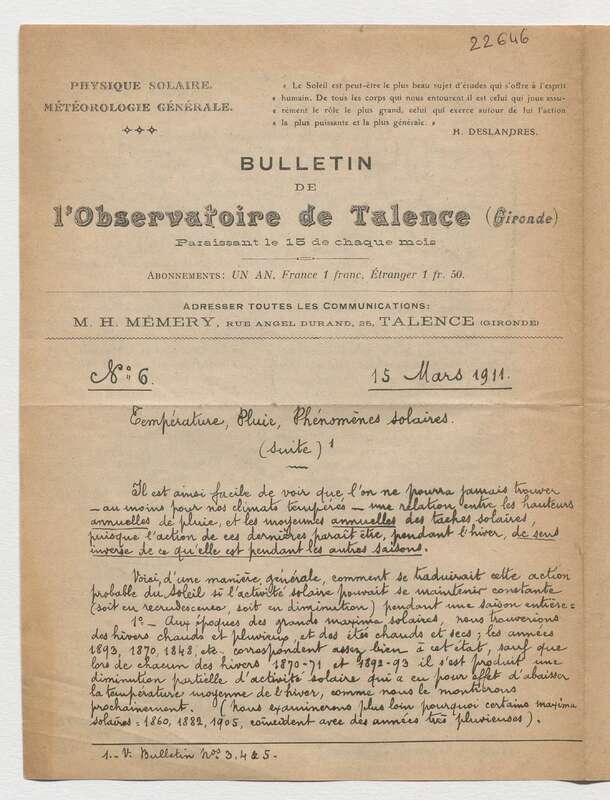 (1911) Bulletin de l'Observatoire de Talence