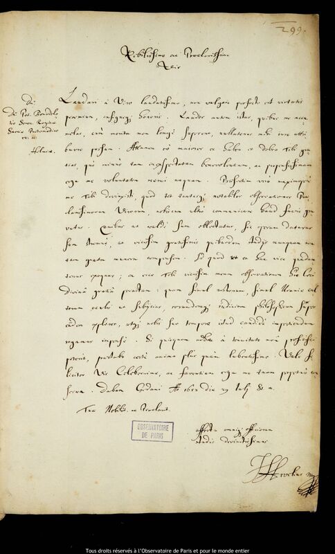 Lettre de Jan Heweliusz à Pierre Michon Bourdelot, Gdansk, 29 juillet 1652